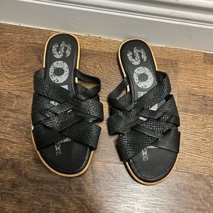 Sorel Black Leather Ella Sandals